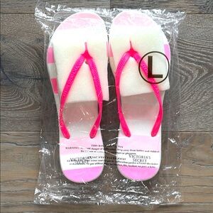 VS Pink & White Striped Footbed Flip Flops-L(9/10)Matching Tote Sold Separately.